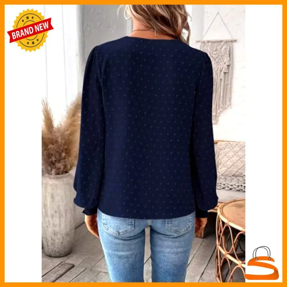 Long Sleeve V-Neck Blouse Loose Fit Polyester Boho Ruffled Cuff - Picture 2 of 7